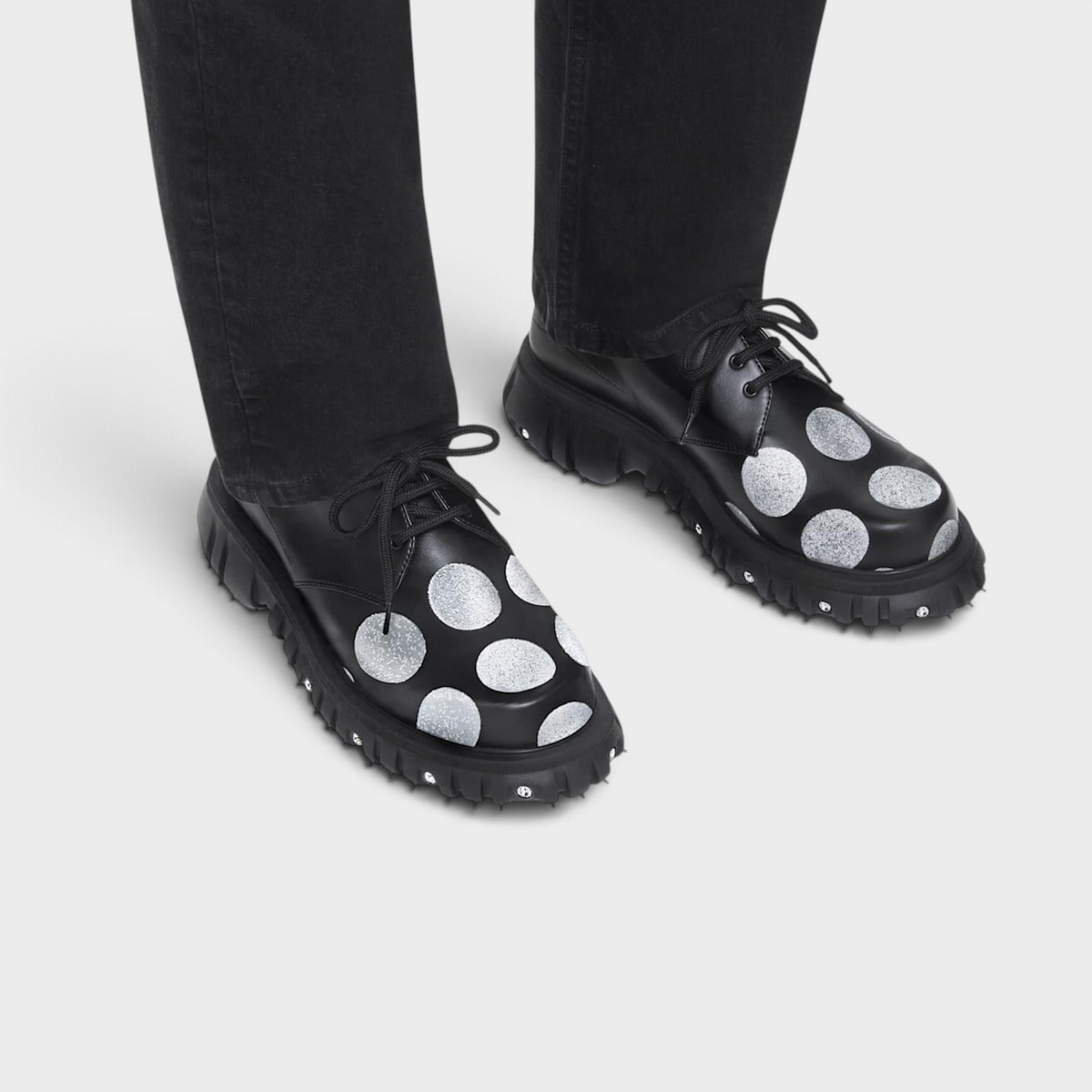 Supplied Fashion Swarovski x Phileo 005 black leather derby shoes with silver crystal polka dot embellishments