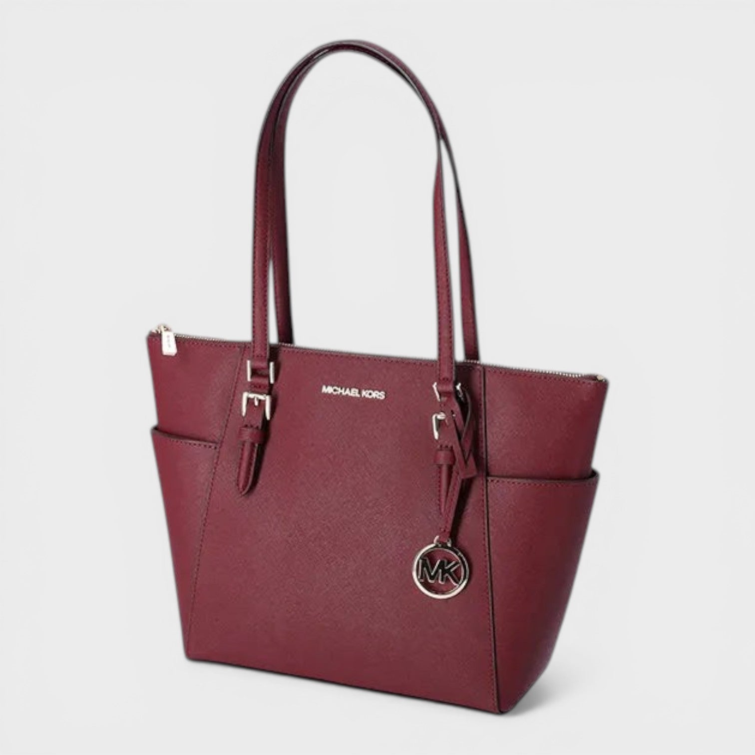 Zip Tote Saffiano Leather Handbag Dark Cherry