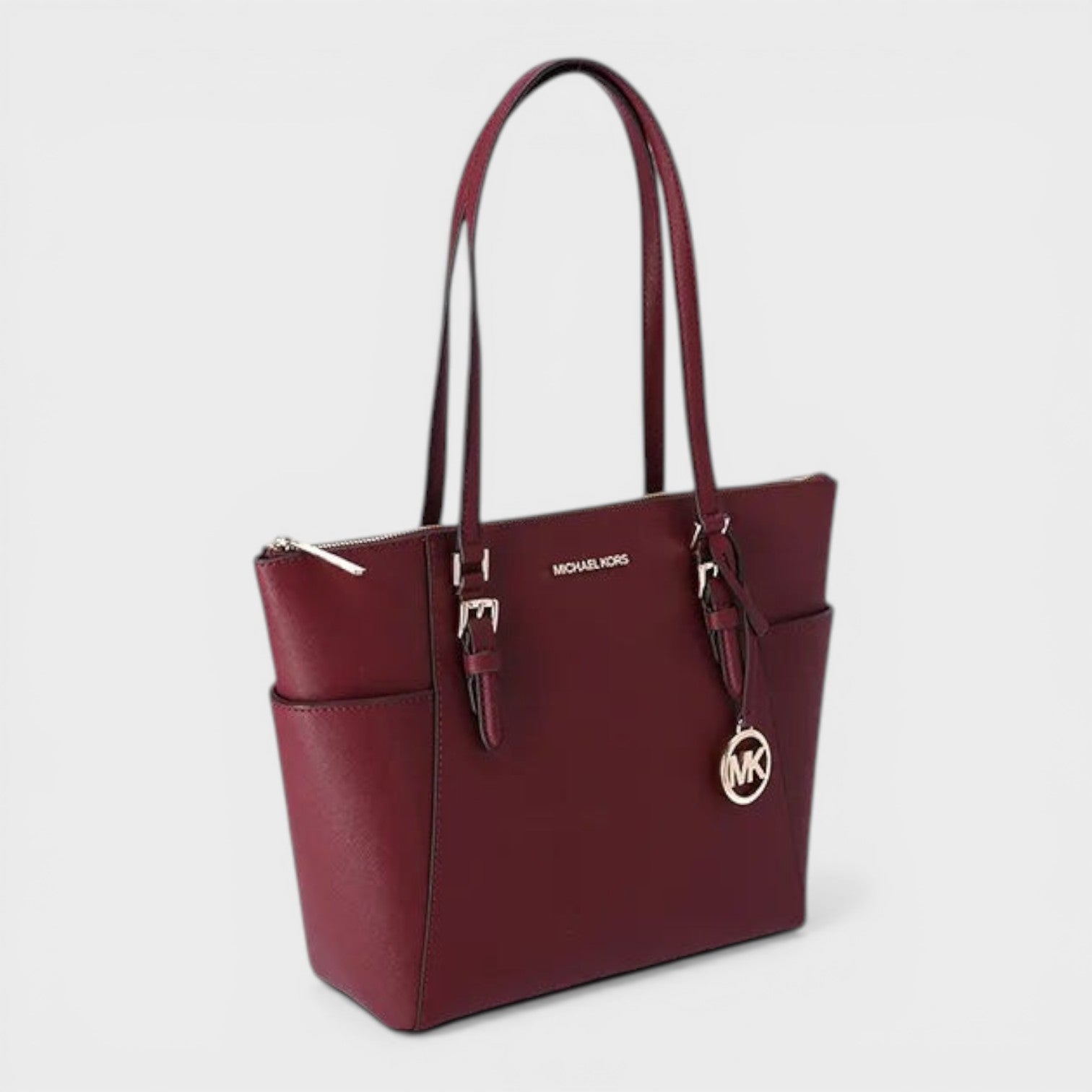 Zip Tote Saffiano Leather Handbag Dark Cherry
