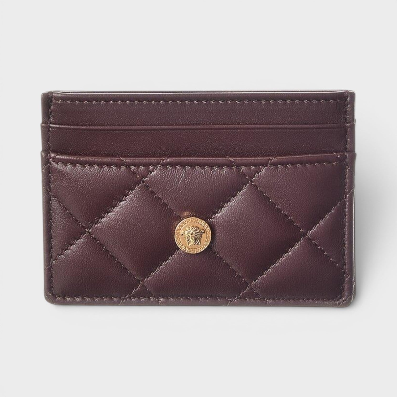 Logo Quilted Card Holder Aubergine