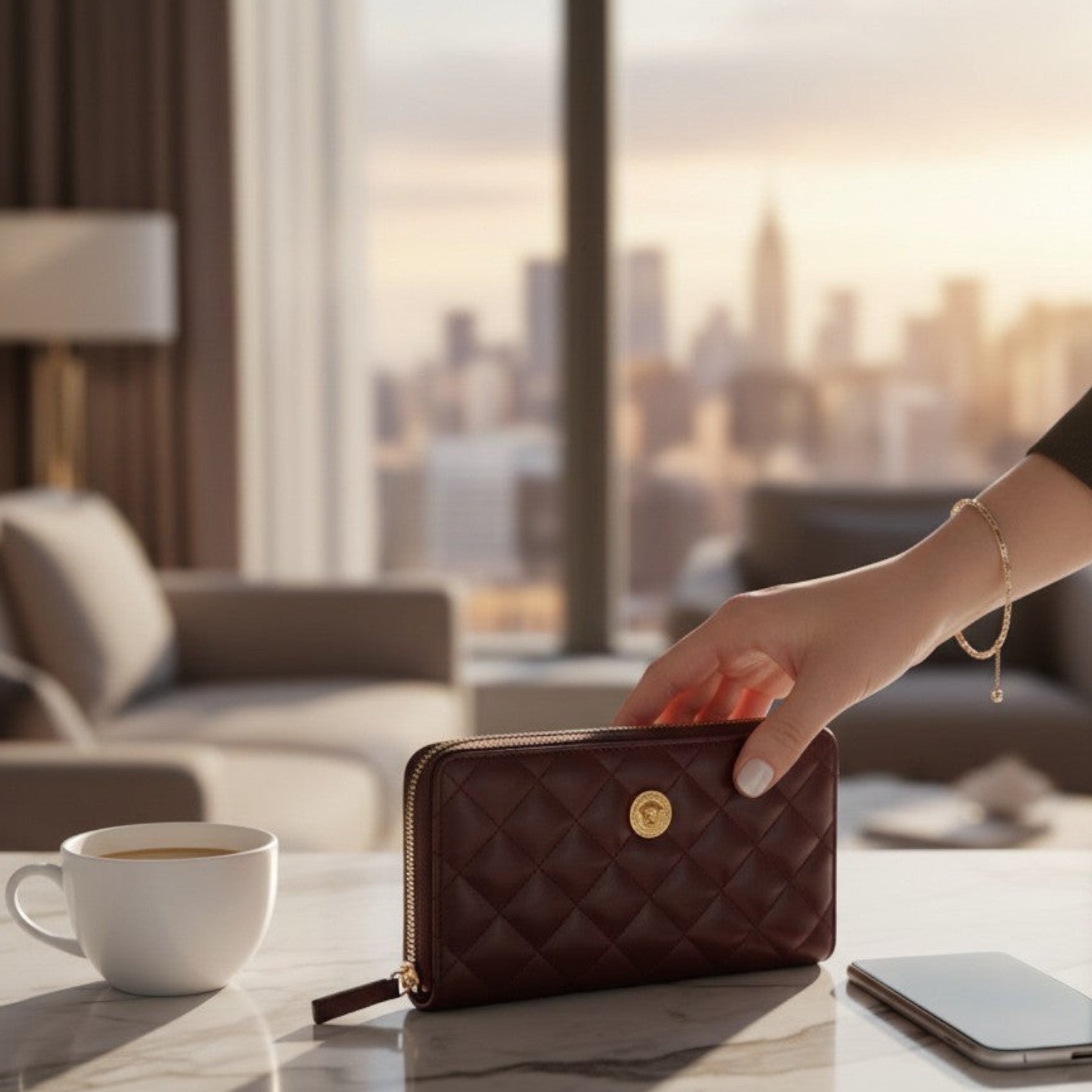 Logo Medusa Zip Around Wallet Quilted Aubergine