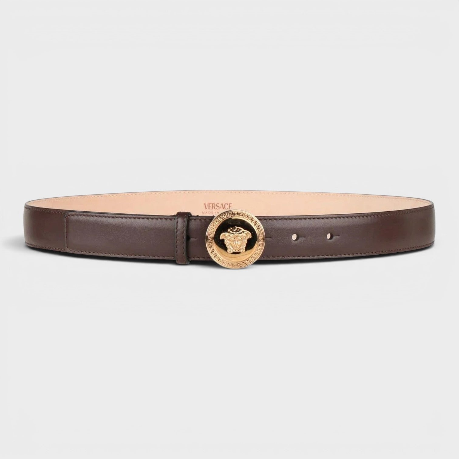 Belt Calf Leather Medusa Gold Brown