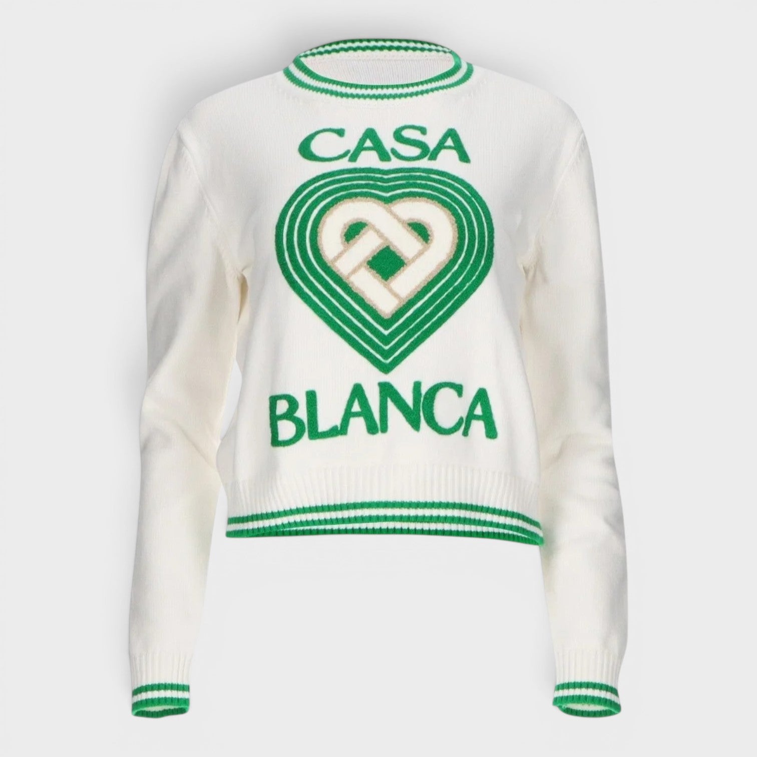 Heart Embroidered Jumper White Green