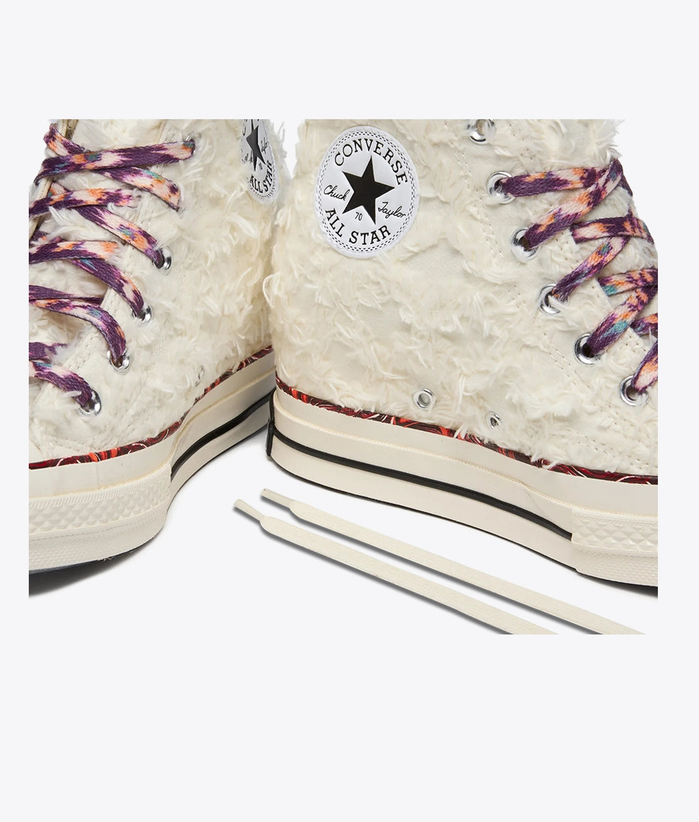 Supplied Fashion Chuck 70 Internal Wedge Hi sneakers in vanilla white with textured canvas and patterned laces.